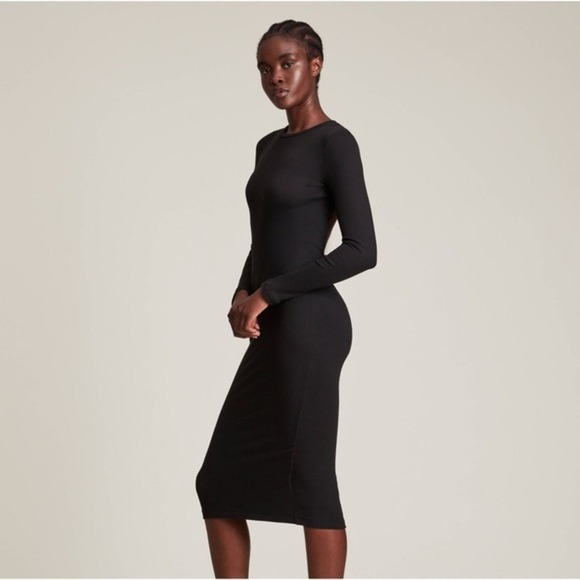 All Saints Molly Black Open Back Long Sleeve Midi Dress Size 0 NWT - Picture 2 of 12